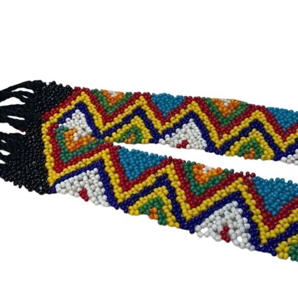 Handmade Colorful Beaded Chevron Belt With Black Tassels - Picture 1 of 5